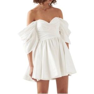 AJE Zorina Off the Shoulder Linen Blend Dress in Ivory